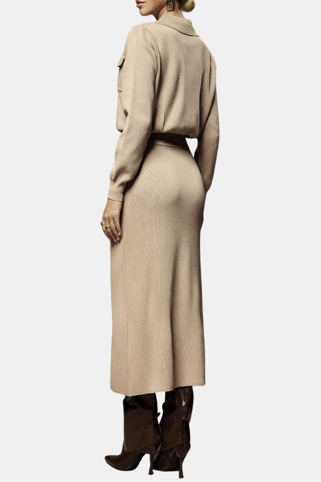 Briella – Cropped Knit Button-Up Top & Maxi Skirt Set