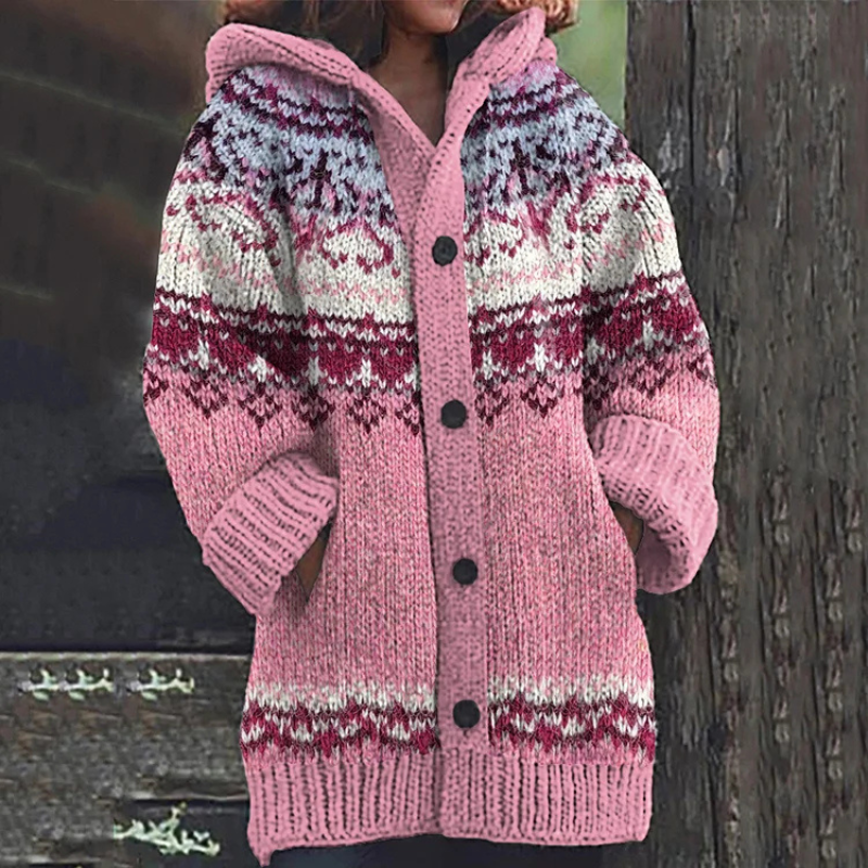 Damen Cardigan Lang | Mit Kapuze & Knöpfen
