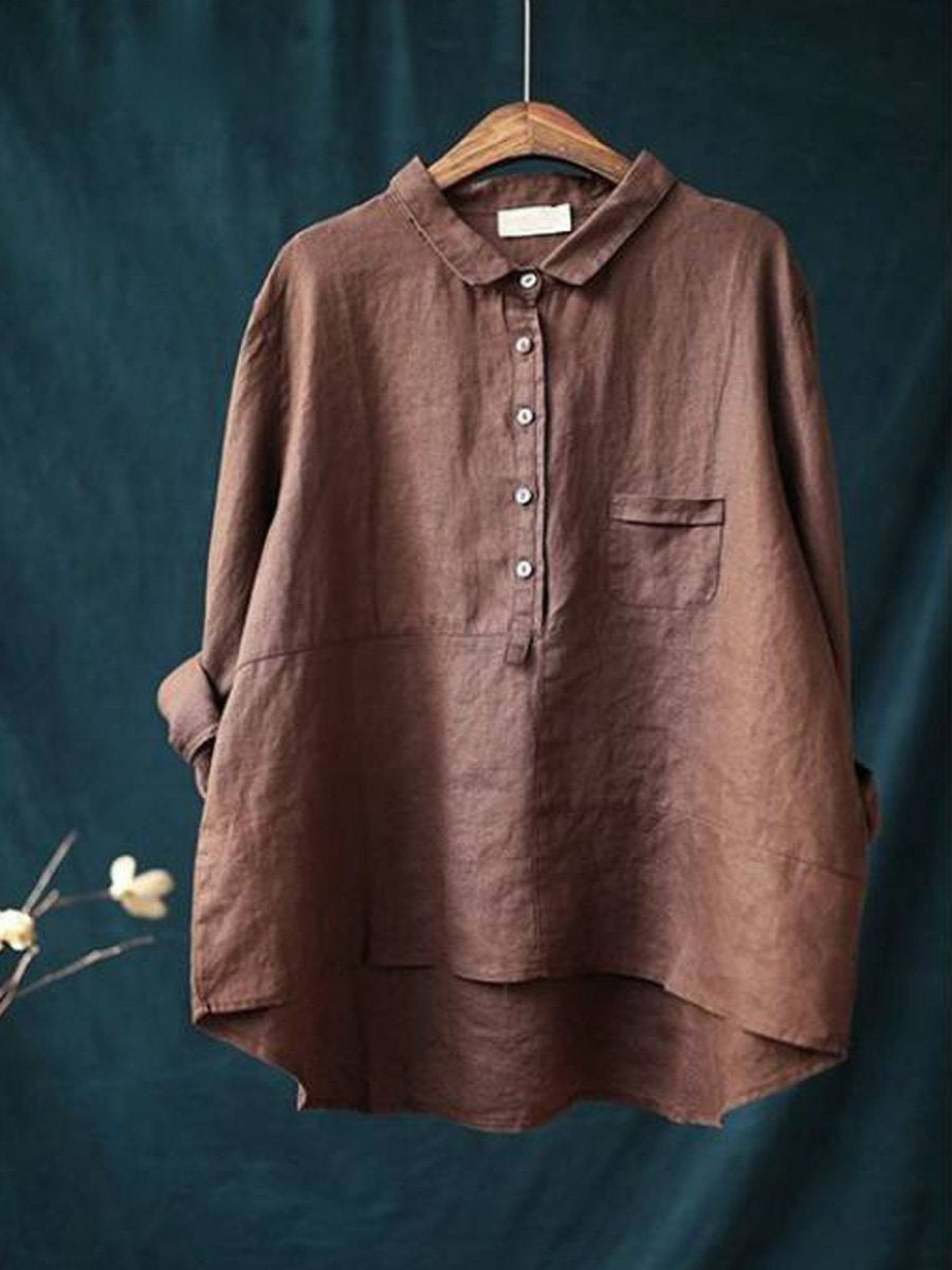 Women's Linen Blouse Oversized Button Up Long Sleeve Shirt Top