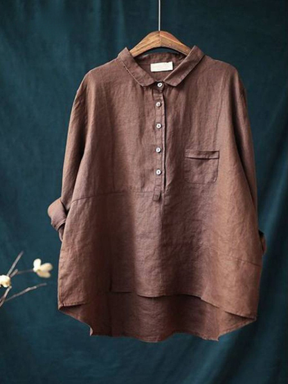 Women's Linen Blouse Oversized Button Up Long Sleeve Shirt Top