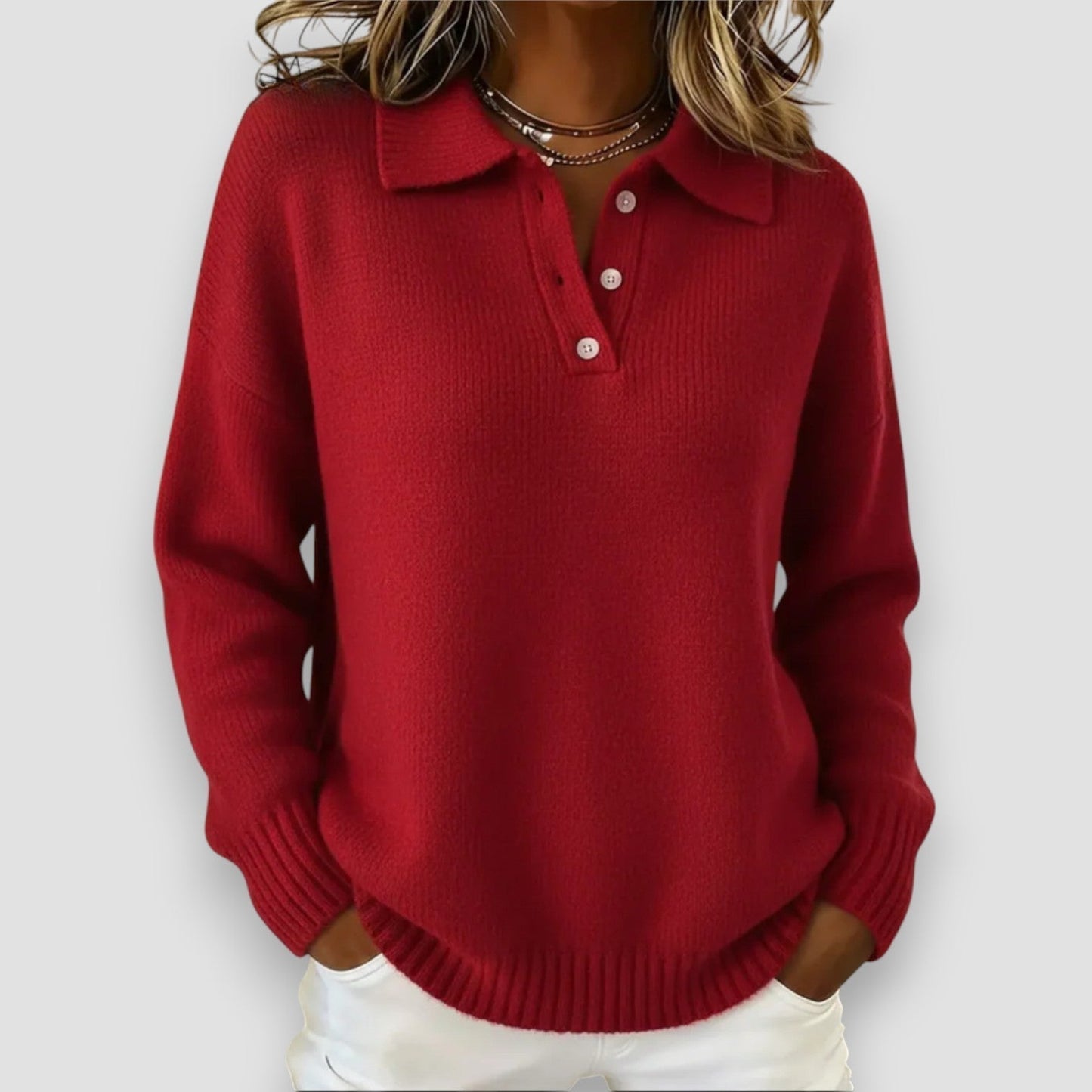 Women's Polo Jumper Wool Mix Knit Collared Sweater Long Sleeve Knitwear