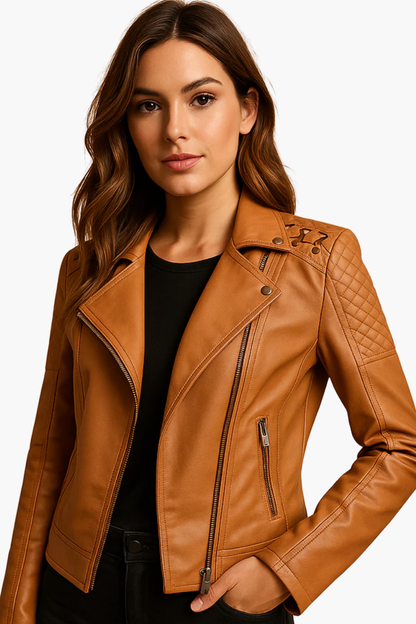 Veste Femme En Cuir – Veste Biker Zippée Élégante Coupe Ajustée