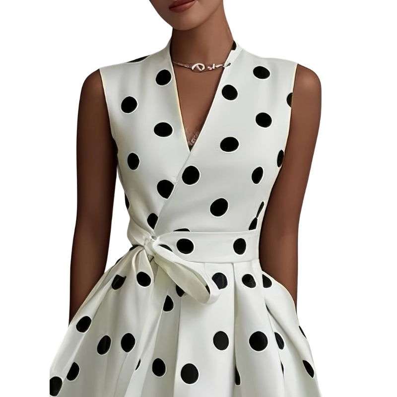 Robe sans manches à pois avec taille haute et poches