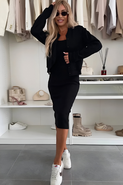 Novlina | Elegancka sukienka midi z kamizelką w zestawie