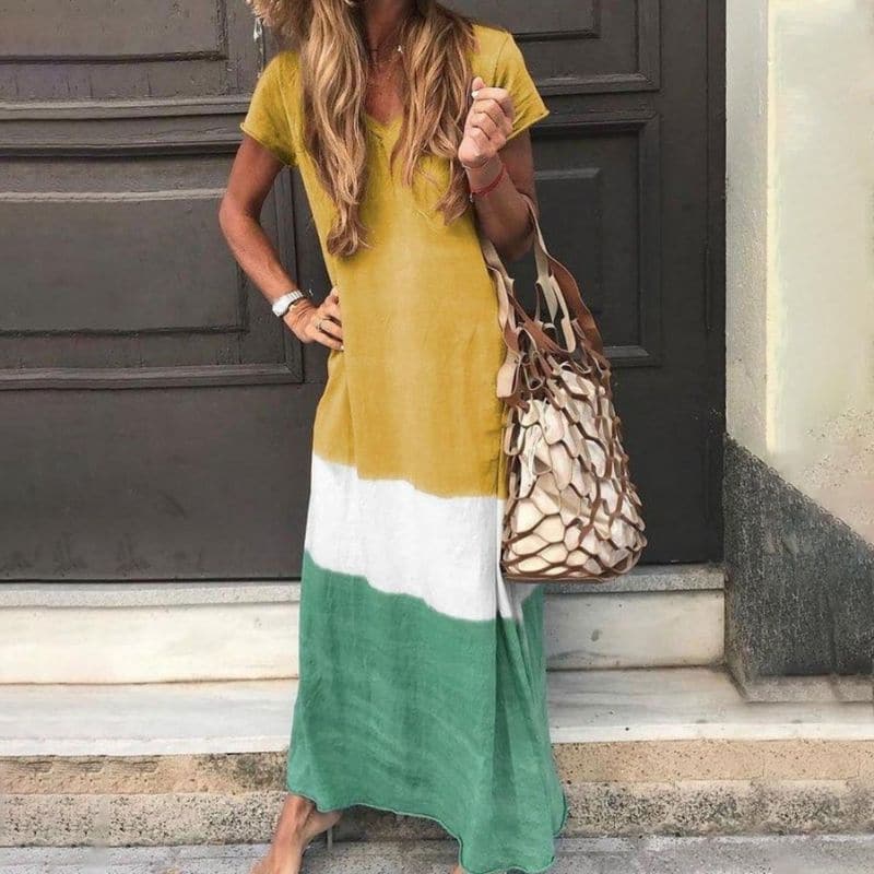 Robe longue femme color-block