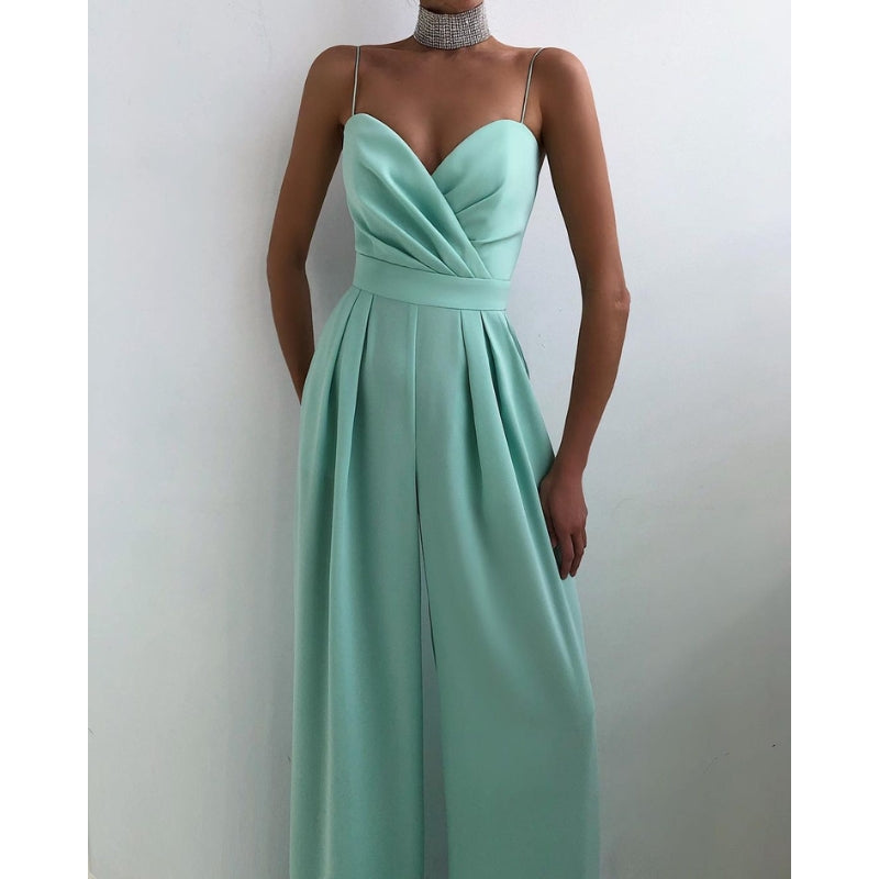 Lena – Combinaison élégante sans manches avec pantalon large plissé et dos nu