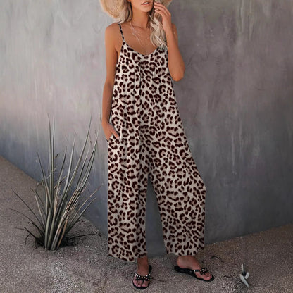 Sorax - Ärmelloser Leopard Muster Jumpsuit