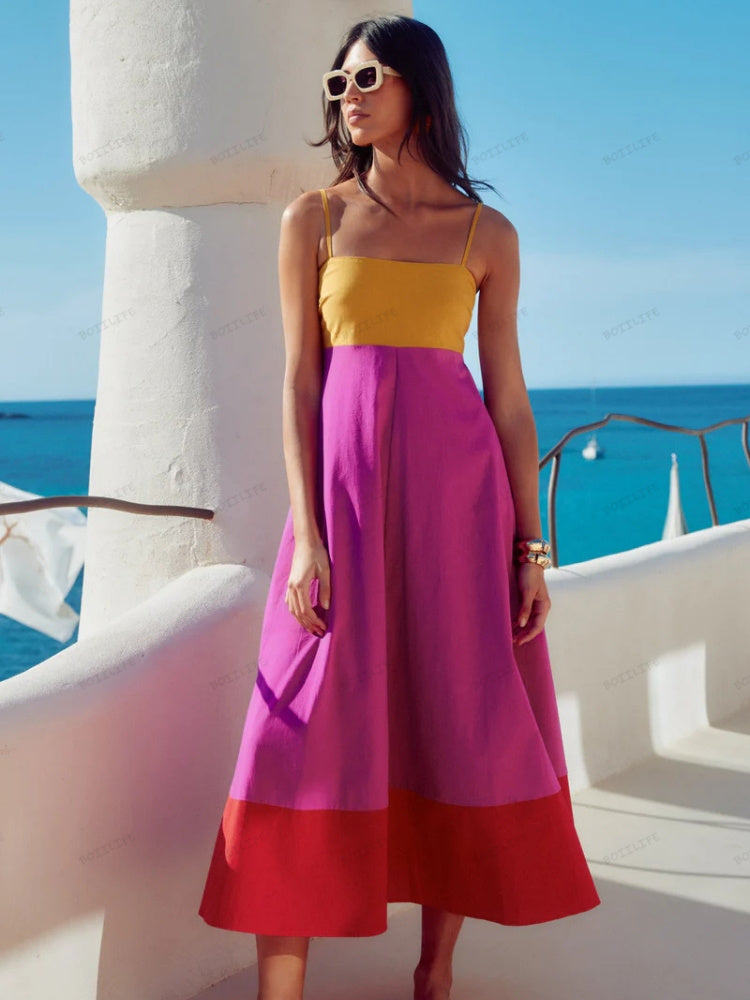 Agneta | Vestido Midi de Verano con Tirantes Finos para Mujeres