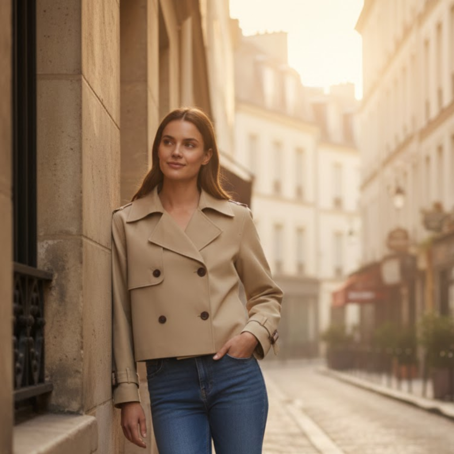 Trench-coat court pour femme à double boutonnage style vintage et chic