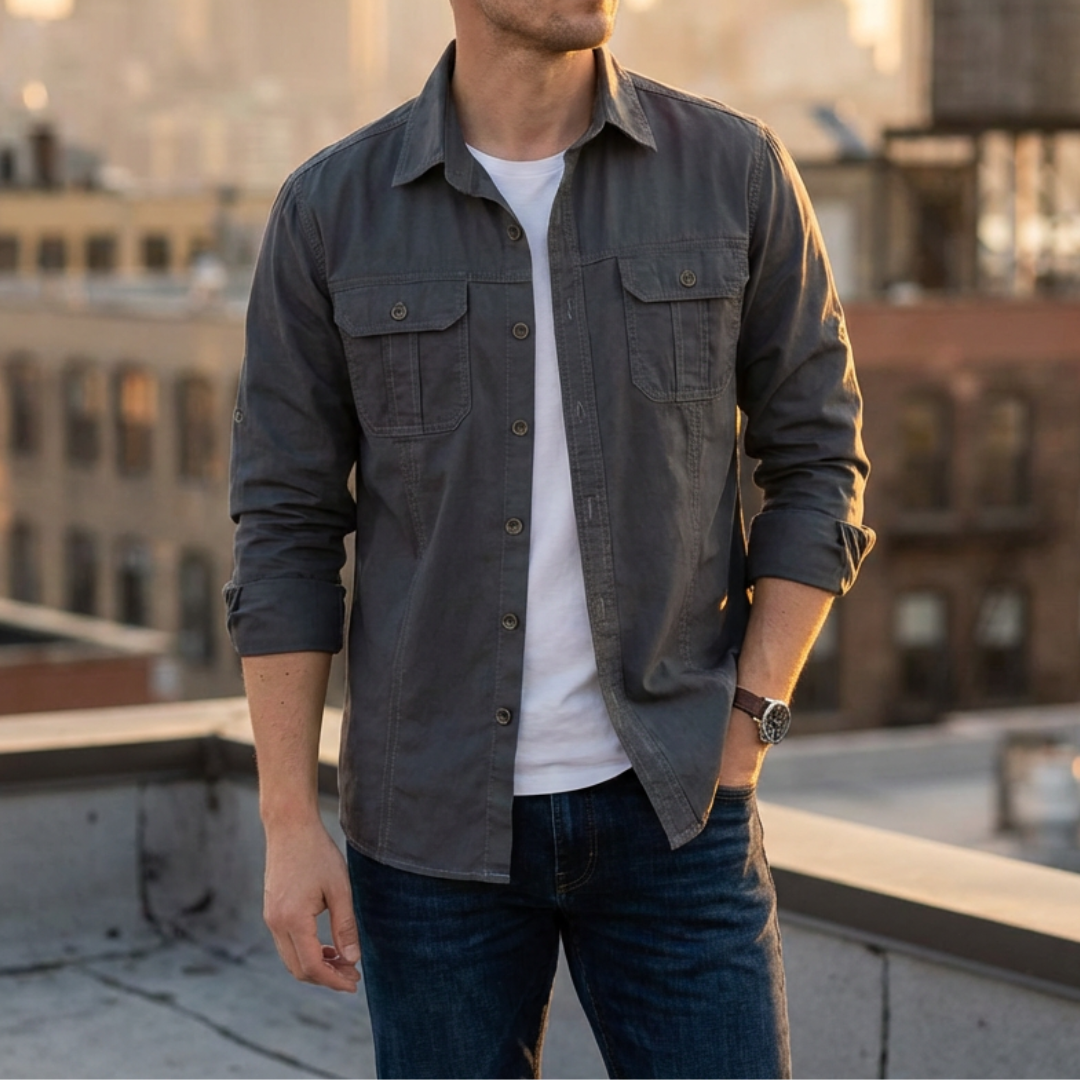 Urban Everyday Long Sleeve Button-Up Shirt — Grey