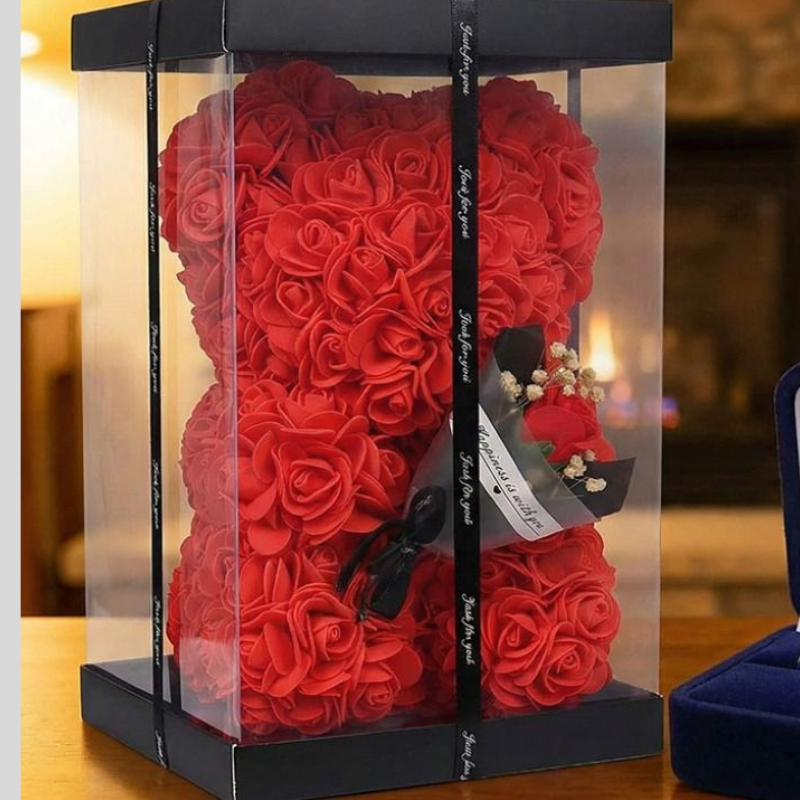 Mother’s Day Gift | Rose Teddy Bear Holding Bouquet