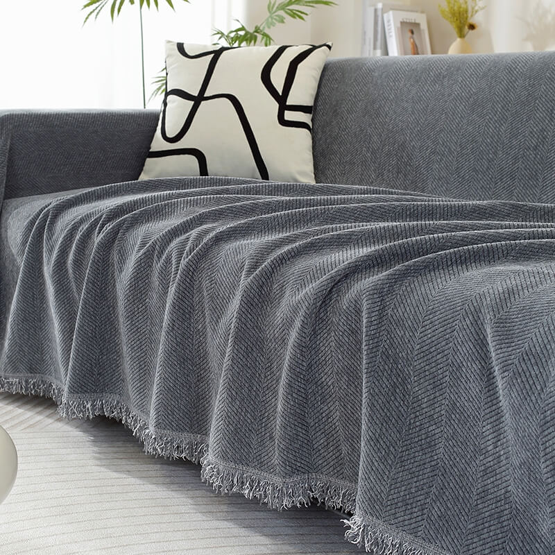 Sofa Throw Chenille Herringbone Tassel Blanket Cover Large 70.9x165.4in Pet Protection Couch Blanket Wrap | Koossa