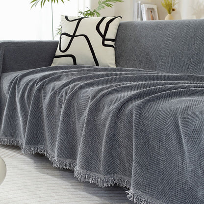 Sofa Throw Chenille Herringbone Tassel Blanket Cover Large 70.9x165.4in Pet Protection Couch Blanket Wrap | Koossa