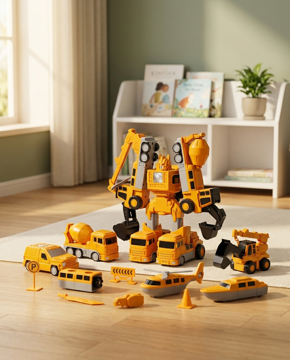 The Mighty Builder Squad | 7-i-1 magnetisk forvandlingsbar anleggskøretøystyrke