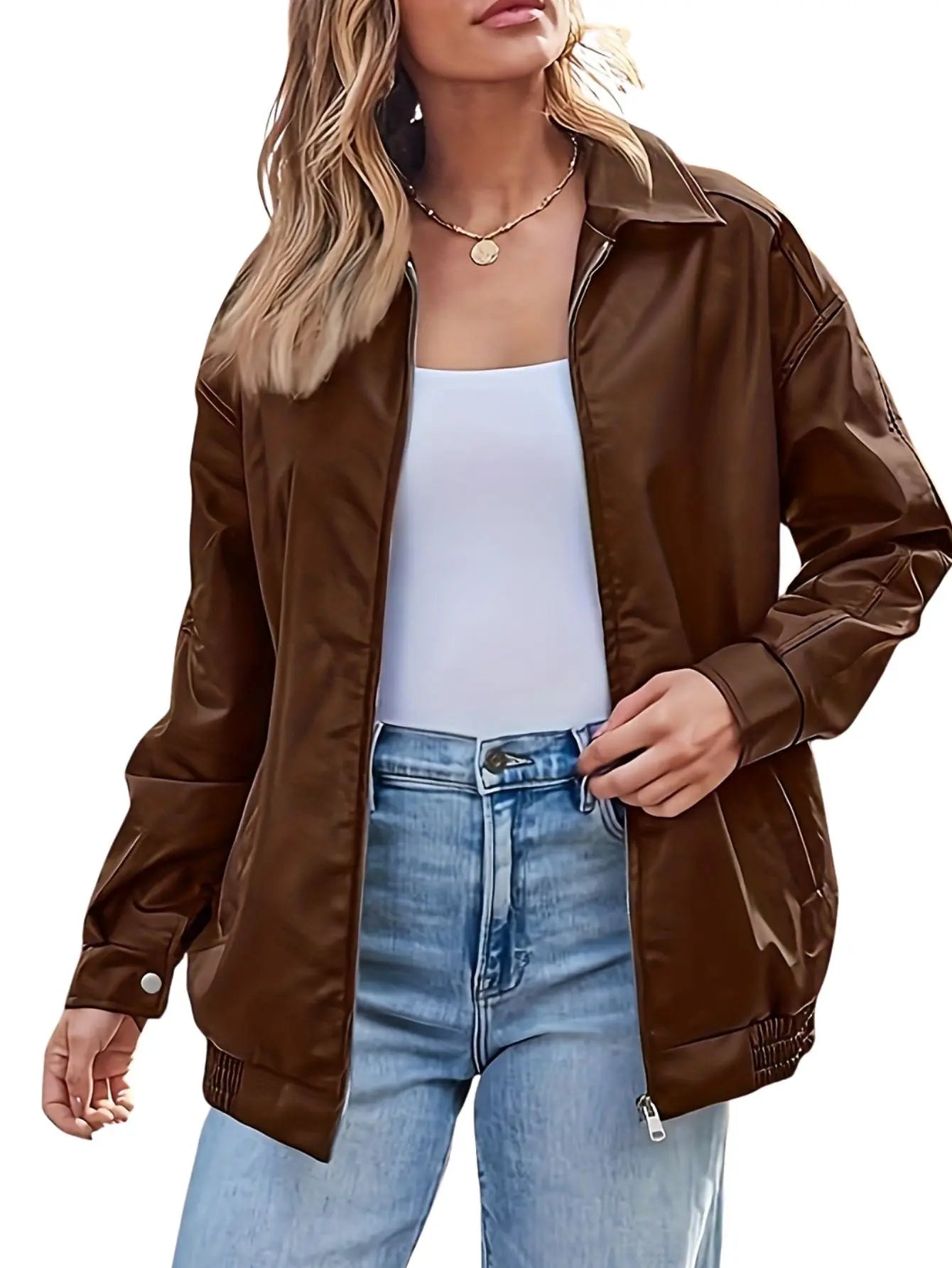 Rose | Women Classic oversized Leather Bomber jacket
