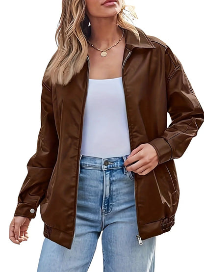 Rose | Women Classic oversized Leather Bomber jacket