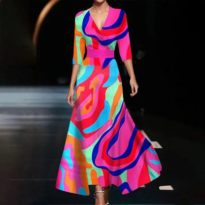 Floral Print Maxi Dress with V-Neckline