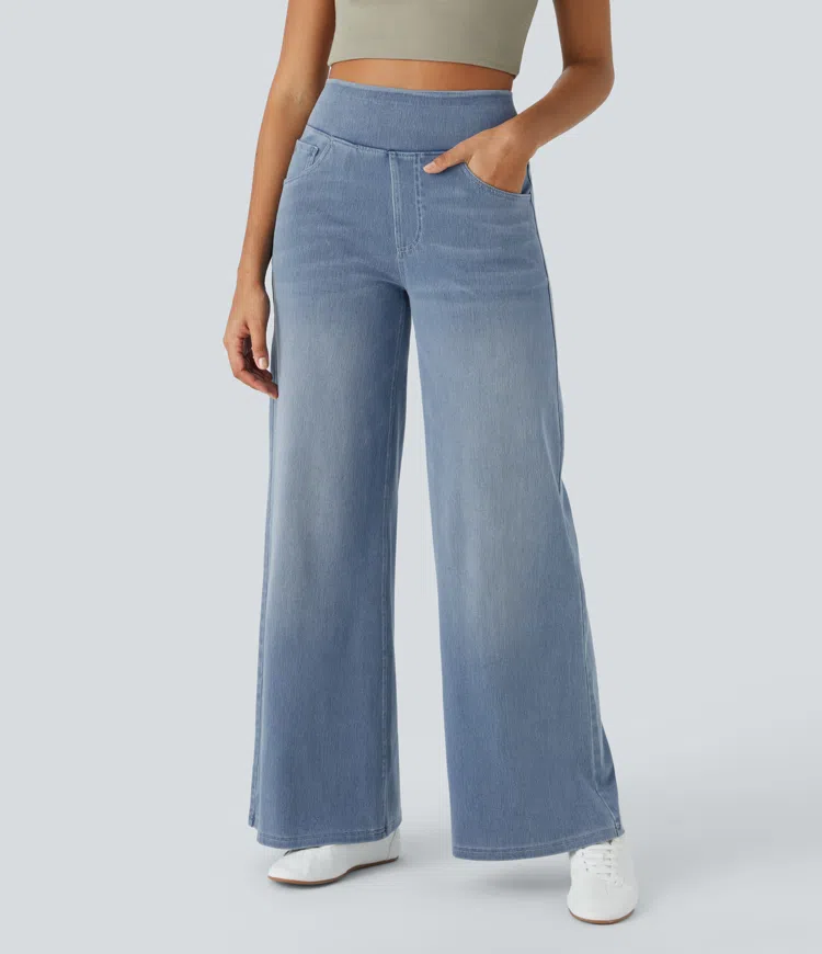 Vanelle | Hoge taille jeans met wijde pijpen voor dames – Comfortabele stretchdenim, casual en stijlvol