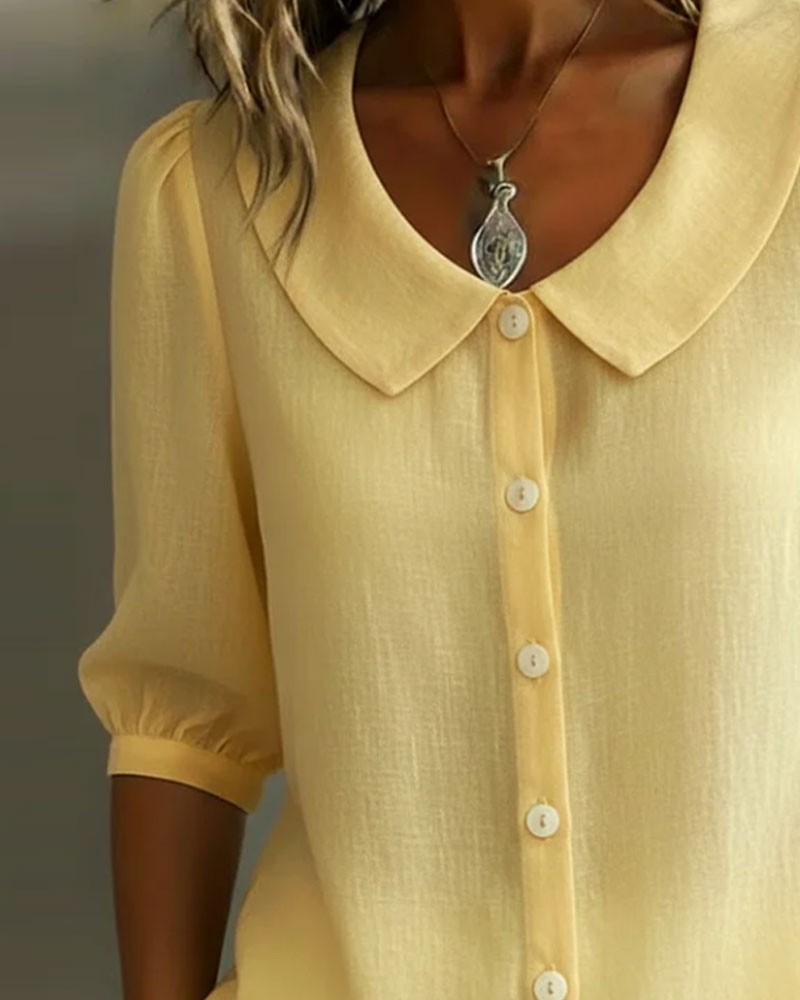 Neslora™ - Chemise femme coton col Peter Pan manches mi-longues élégantes