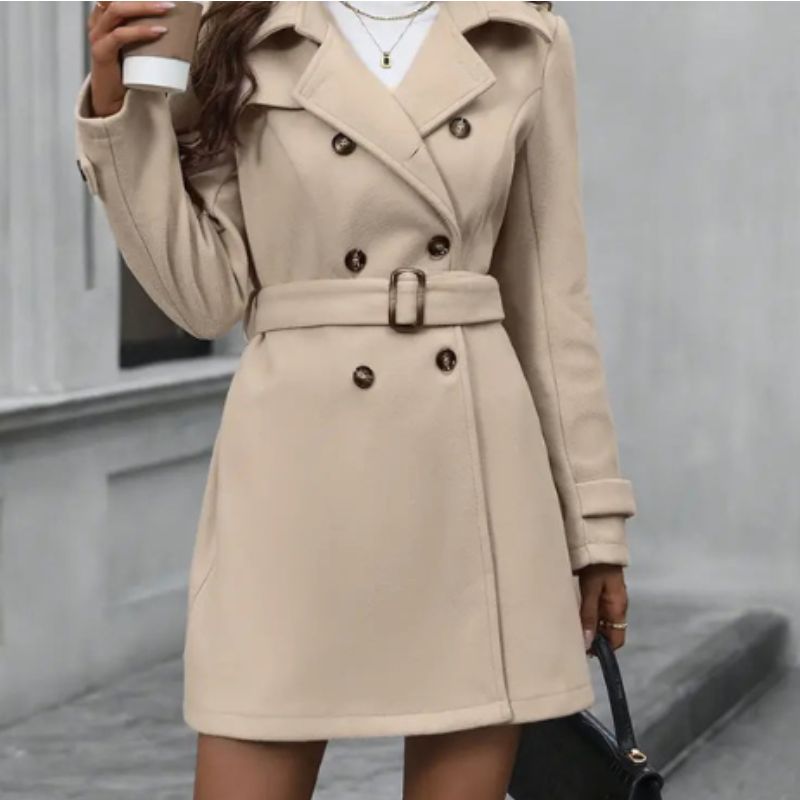 Michelle Manteau Trench Femme – Manteau Mi-Long Élégant à Coupe Structurée avec Ceinture