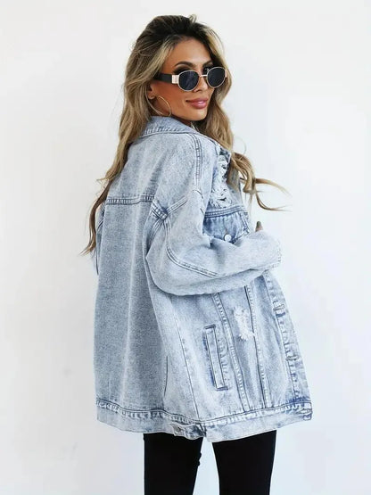 Giacca in denim oversize impermeabile e foderata da donna