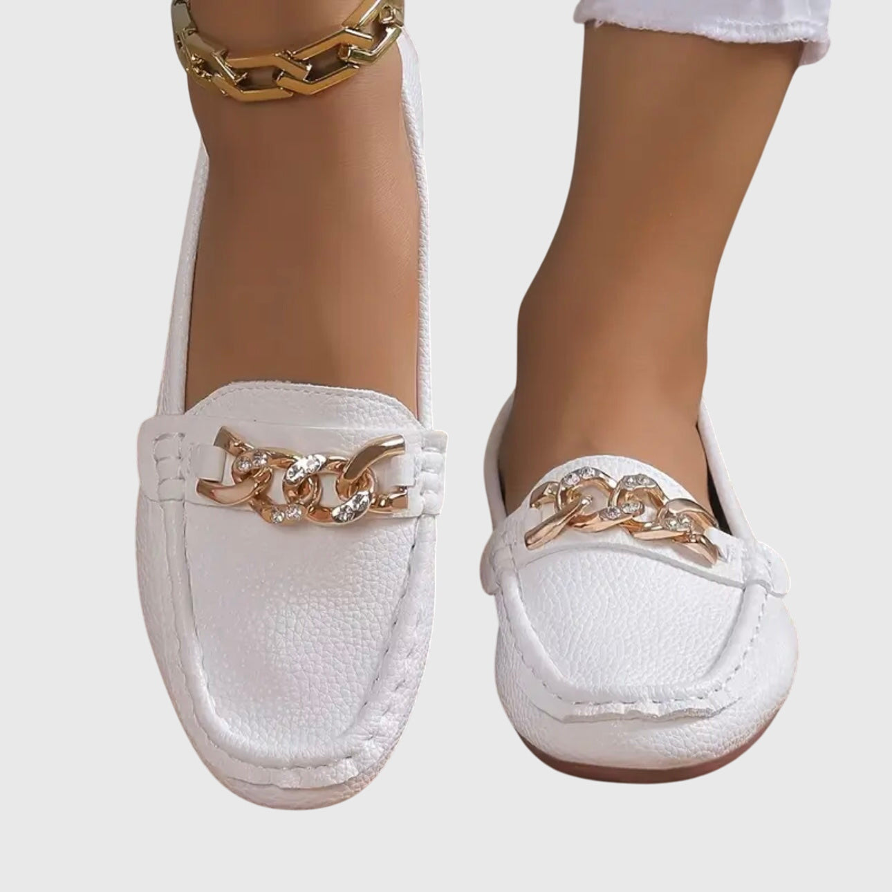 Women's Casual Slip-On Flat Loafers with Gold Chain Detail