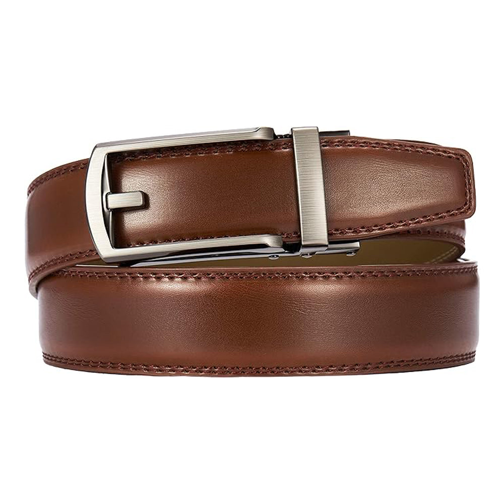 Cintura a cricchetto in pelle da uomo con chiusura a scatto – Stile casual e formale regolabile