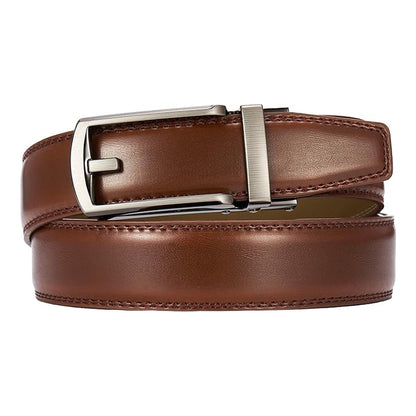 Cintura a cricchetto in pelle da uomo con chiusura a scatto – Stile casual e formale regolabile