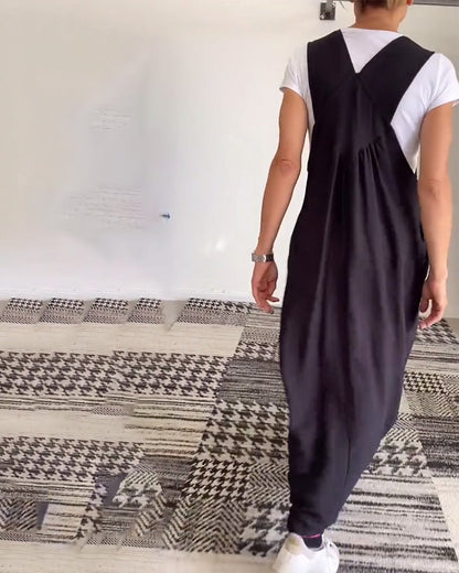 Robe Salopette Maxi Élégante Femme – Style Décontracté Chic Fluide Sans Manches