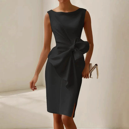 Women’s Solid-Color Bowknot Dress – Elegant Slim Sleeveless Casual & Office Party Outfit