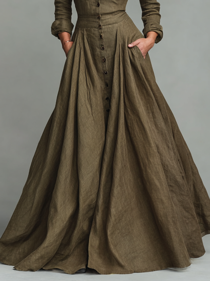Vintage Maxi Dress for Women with Shirt-Style Bodice