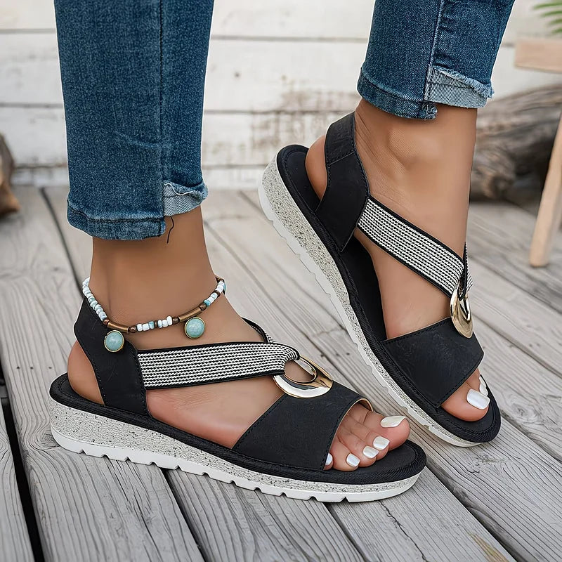 Marlenia - Flat Slingback Sandals With Metal Ring