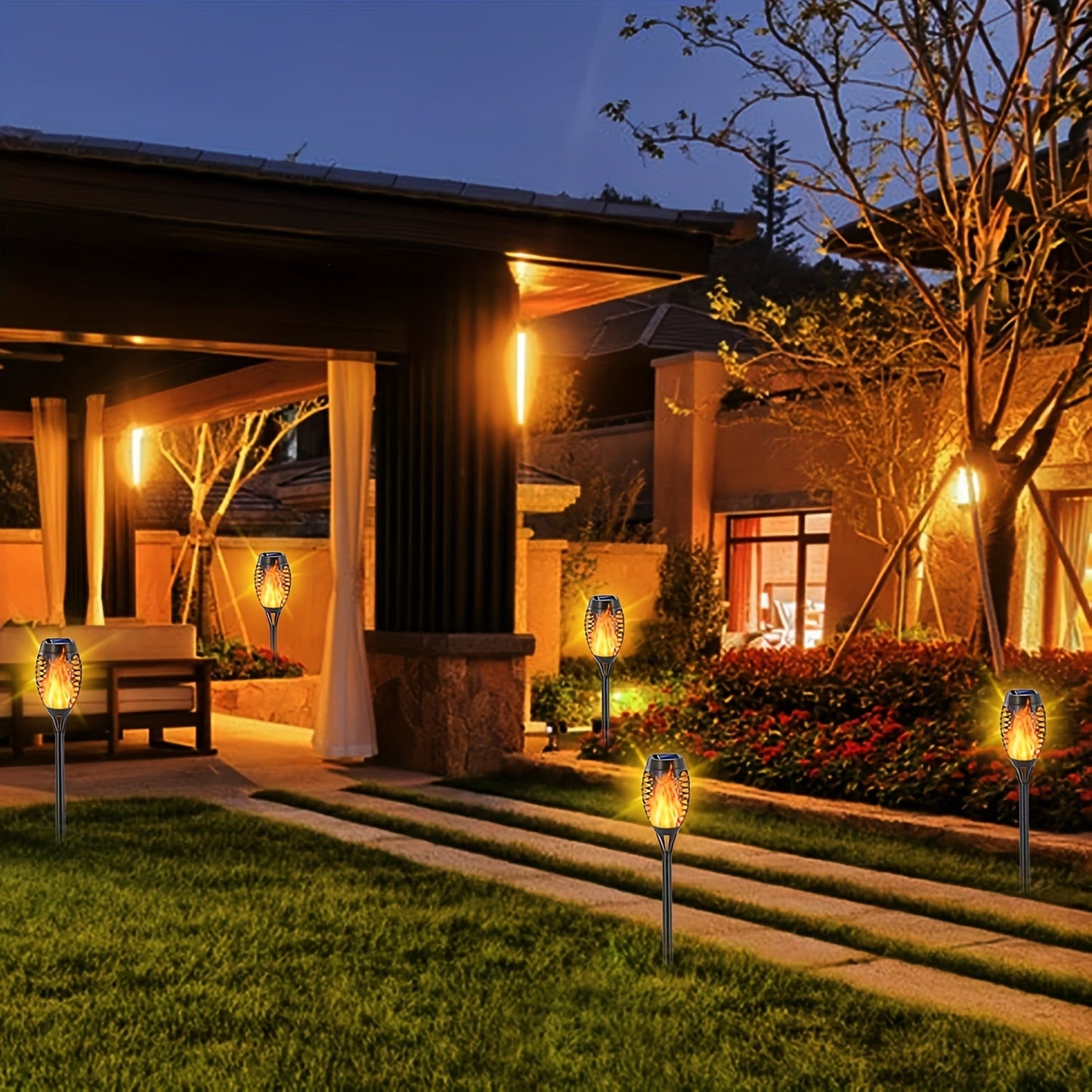 Venkovní Moderní Pochodňová Světla | Černá Solární LED Design