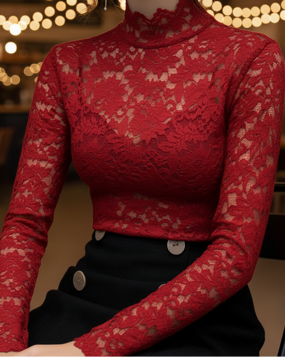 Isabelle | Lace High Neck Long Sleeve Top
