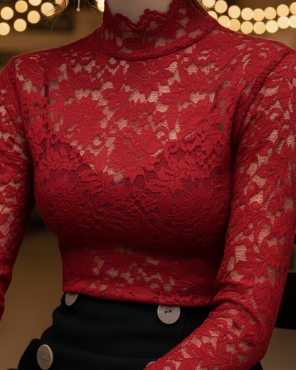 Isabelle | Lace High Neck Long Sleeve Top