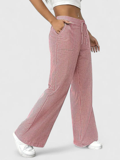 Rosie | Striped Drawstring Wide Leg Pants