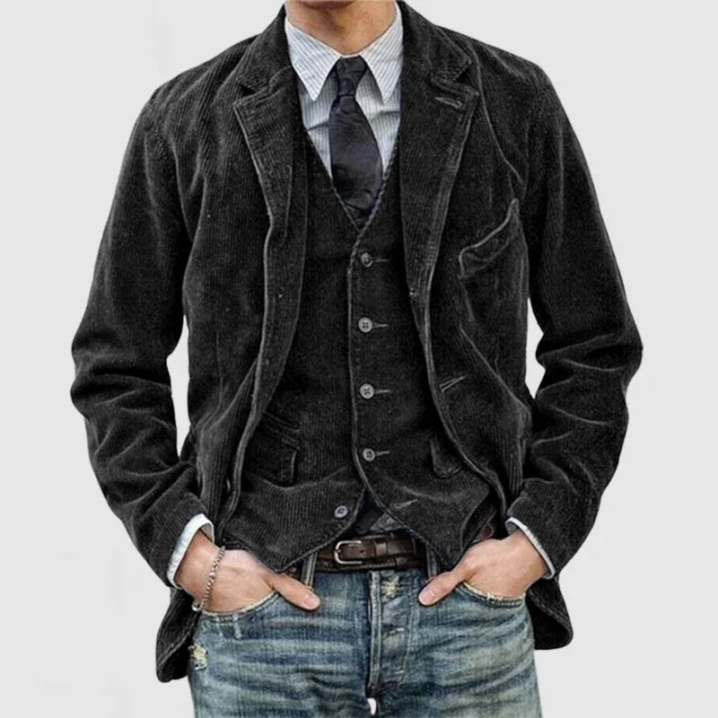 Men's Corduroy Blazer Notched Lapel Regular Fit Sports Jacket Suit Coat