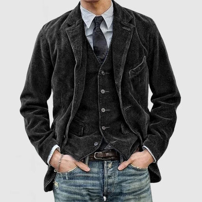 Men's Corduroy Blazer Notched Lapel Regular Fit Sports Jacket Suit Coat