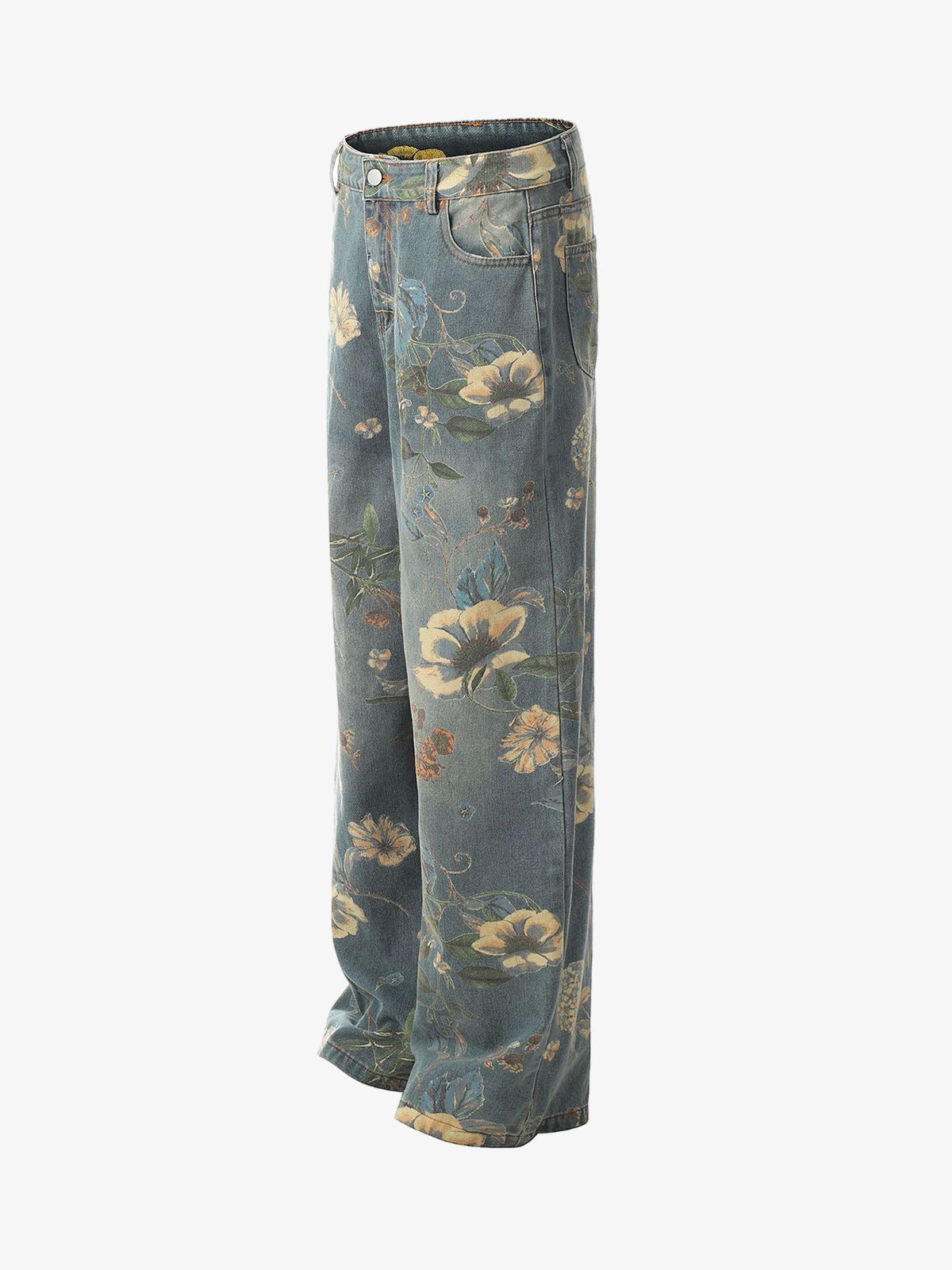 Floral Print Denim Carpenter Jeans