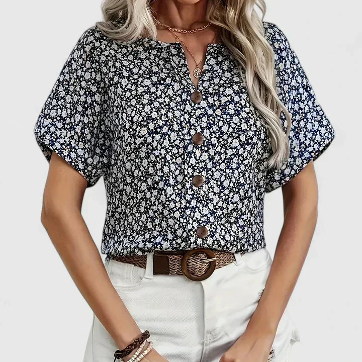 Roselune | Damska Letnia Kwiatowa Bluzka Casual z Guzikami