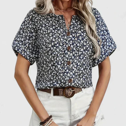 Roselune | Damska Letnia Kwiatowa Bluzka Casual z Guzikami