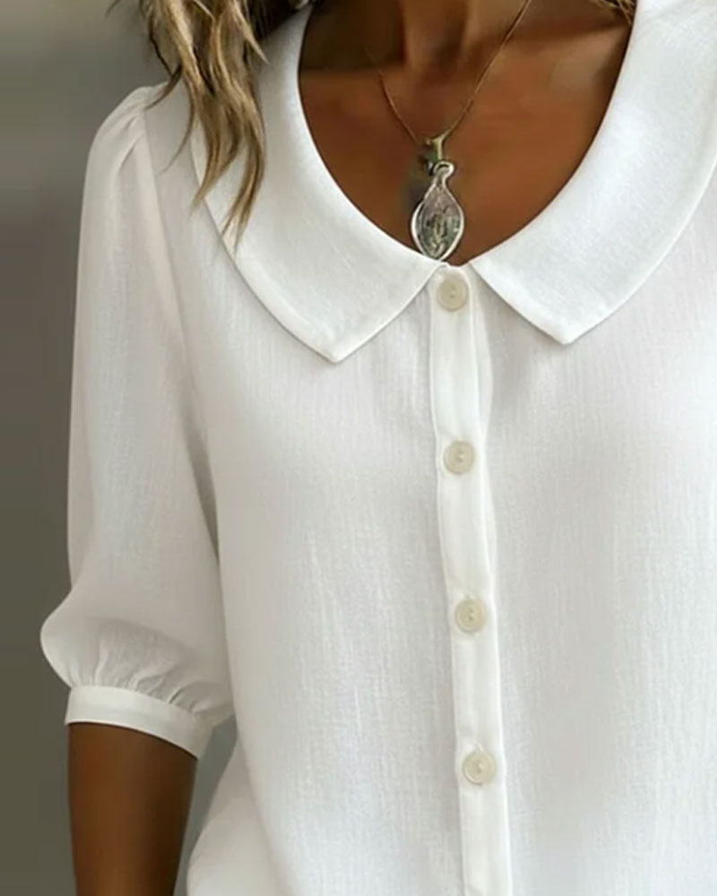 Neslora™ - Chemise femme coton col Peter Pan manches mi-longues élégantes
