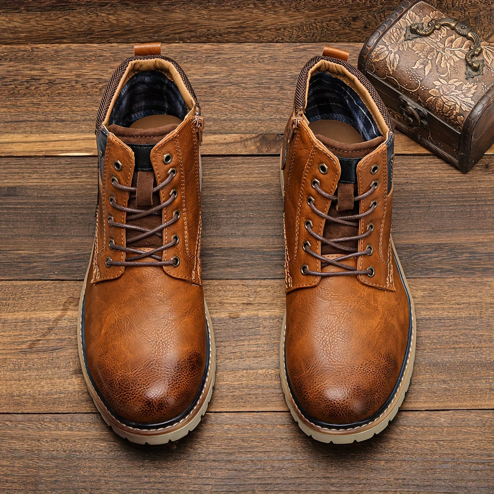 Men Vintage Men Boots with a PU Upper, Rubber Sole, And Inner Zipper