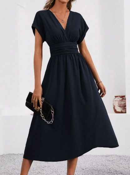 Damen V-Ausschnitt Plissiertes Kleid | Midi