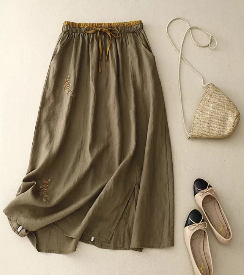 RICA | LONG LINEN AND COTTON SKIRT WITH HANDCRAFTED DETAILS