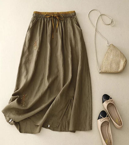RICA | LONG LINEN AND COTTON SKIRT WITH HANDCRAFTED DETAILS