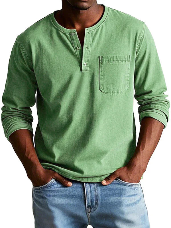 Sage | Men casual z długim rękawem Henley koszula