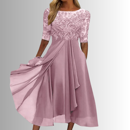 Rhonda | Lace-Embroidered Chiffon Midi Dress