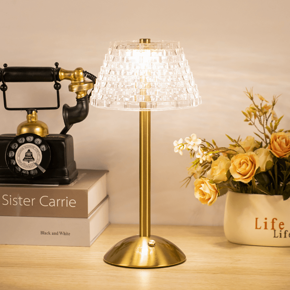 VetroClassico | Draadloze Vintage Tafellamp – Kristal-Look – Oplaadbaar – Touch Control