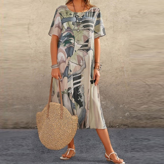 Dina Elegant Abstract Harmony Midi Dress